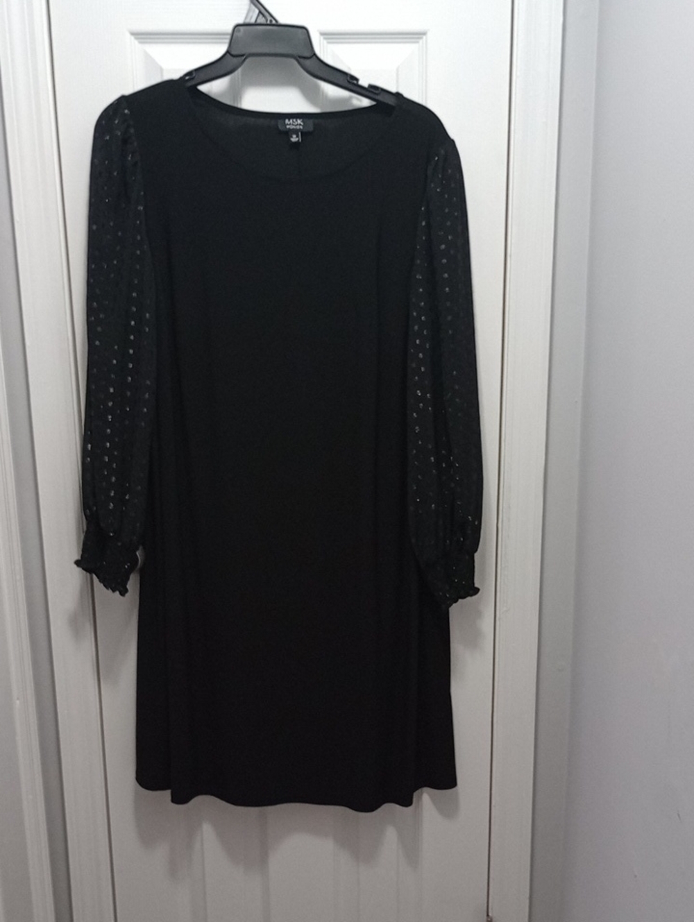 MSK Black Long-Sleeve Shift Dress with Sheer Dot Sleeves